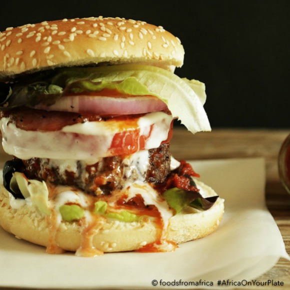classic beef burger with african hot pepper sauce