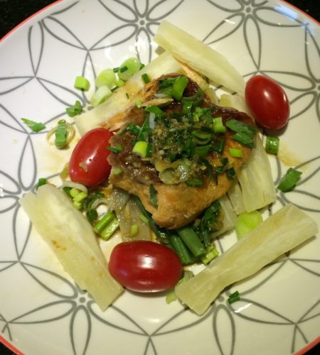 This Cassava (Yuca) and Salmon salad is an easy to prepare and healthy salad that comes together in minutes: Low in calories and perfect for as a light lunch or dinner idea.
