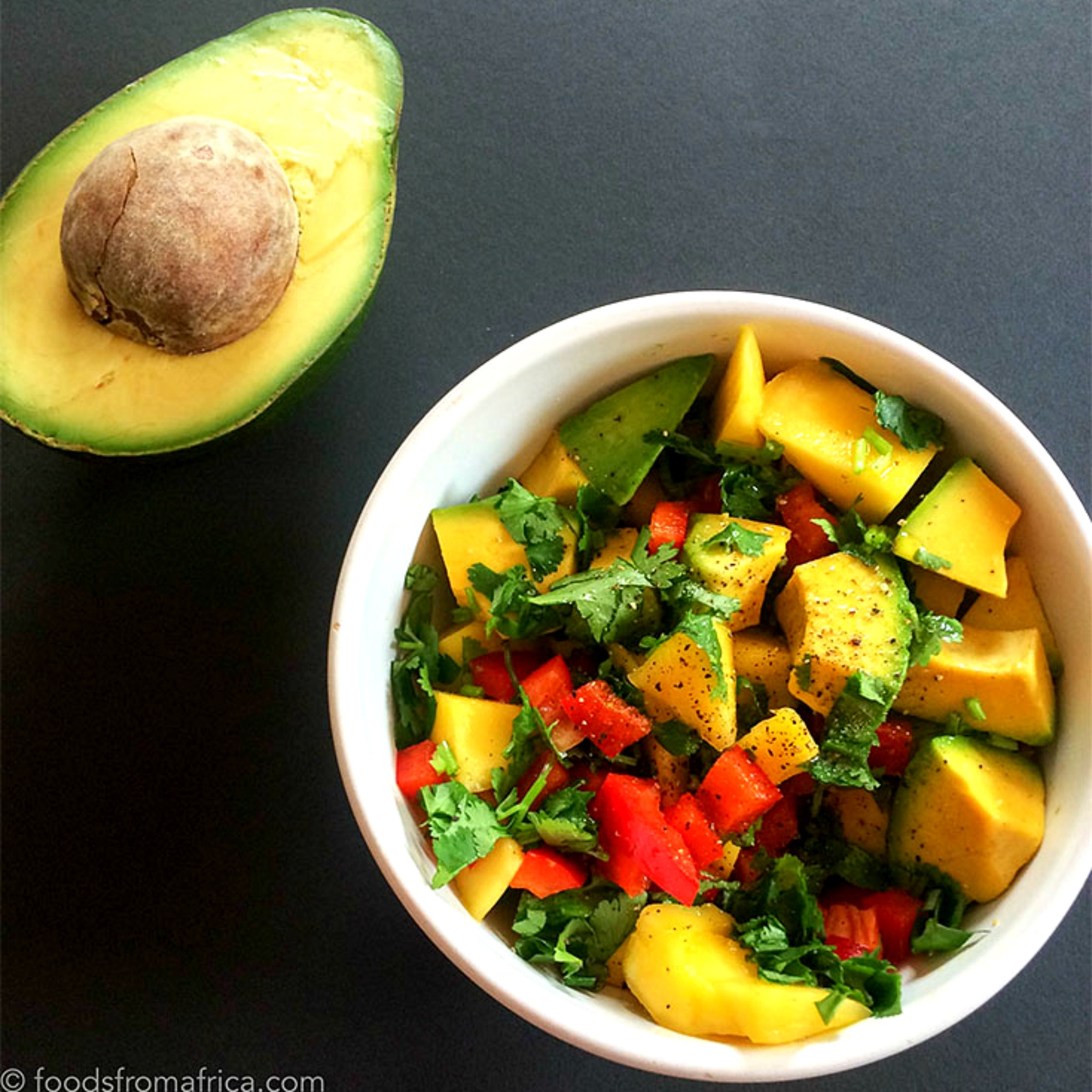 This African-style Mango Avocado Salsa is the perfect vegetarian side dish and promises a burst of sense-awakening tropical flavours, and a mix of exotic textures.
