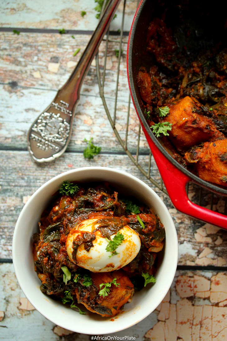 This one-pot plantain spinach stew features plantain and spinach slowly simmered in berbere-spiced palm oil sauce to create a complexly flavoured stew.