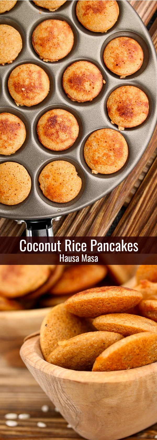 These Coconut Rice Pancakes (Hausa Masa) are a delicious twist on the Nigerian Hausa Masa with a slightly crusty exterior and a light fluffy interior. Serve with some maple or date syrup for a vegan and gluten free breakfast or snack idea.