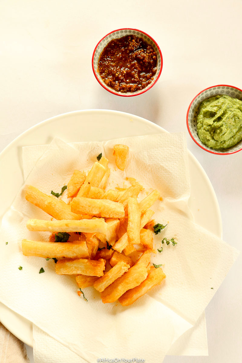 These Cassava (Yuca) fries have an extra crunchy exterior and a soft and fluffy interior, and are vegan and gluten-free. Served here with an insanely delicious, spinach and avocado dip that  you’ll want to put on everything. Great as a snack, side dish or appetiser any time! 