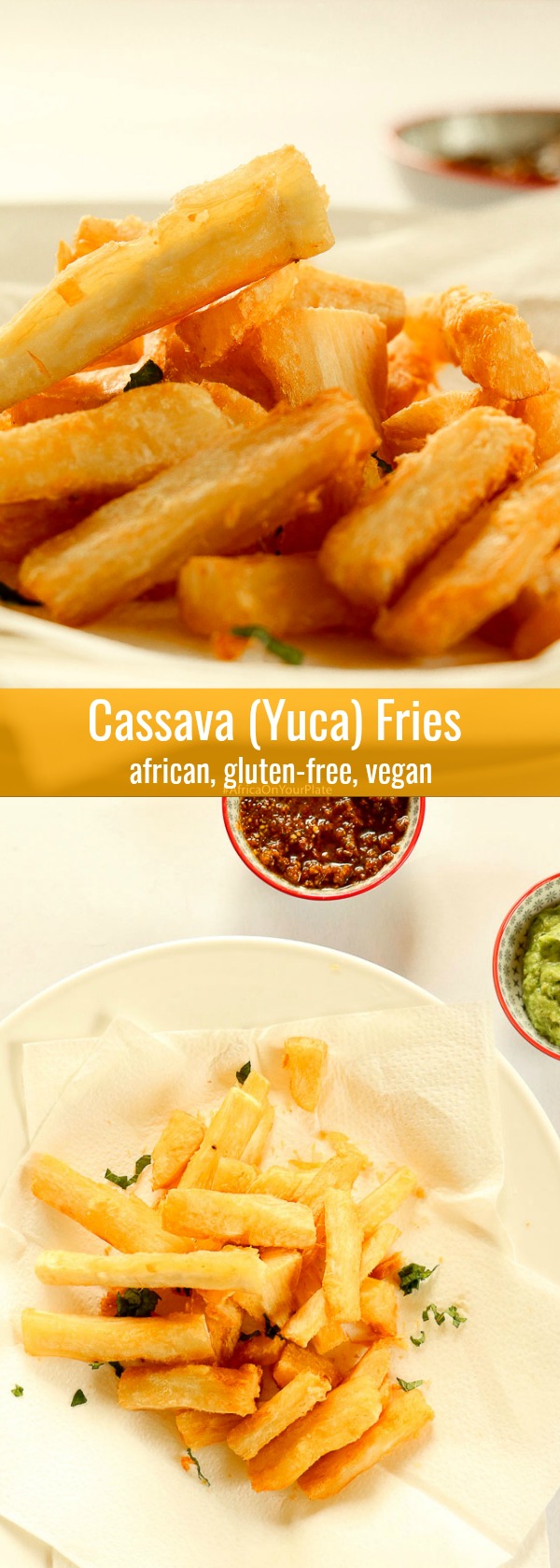 These Cassava (Yuca) fries have an extra crunchy exterior and a soft and fluffy interior, and are vegan and gluten-free. Served here with an insanely delicious, spinach and avocado dip that you’ll want to put on everything. Great as a snack, side dish or appetiser any time!